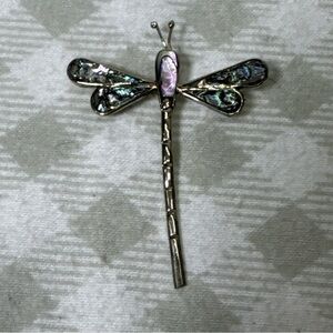 Vintage Mexican Alpaca Silver & Abalone Dragonfly Pin Brooch